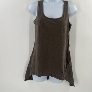 XCVI Women Brown Sleeveless Tank Top S Cotton Asymmetrical Hem Boho Lagenlook